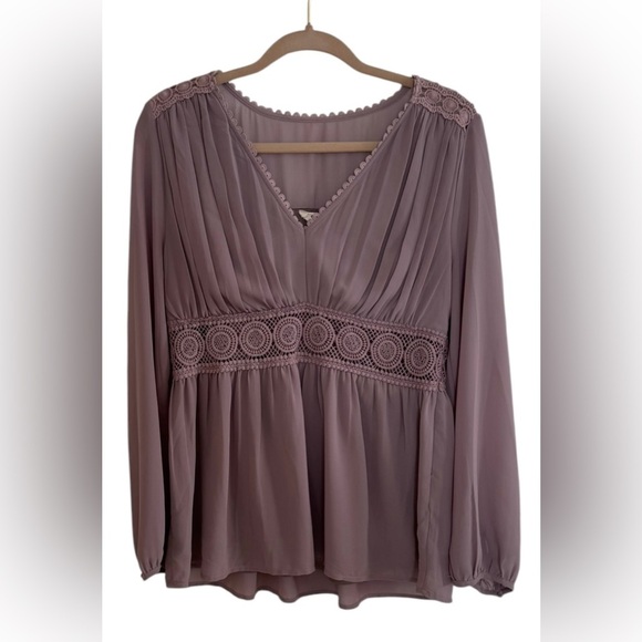Entro Blouse lace tunic mauve purple lightweight large - Picture 1 of 5
